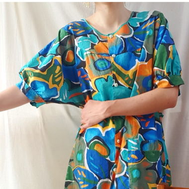 Flower printed vintage oversized dress