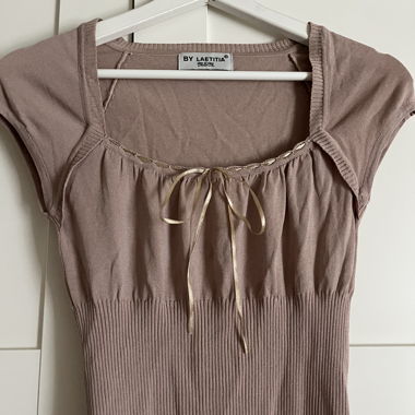 Pink Knit Top with Tie Detail