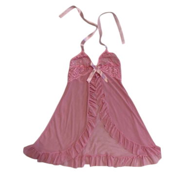 Top in raso rosa con pizzo babydoll vintage coquette 