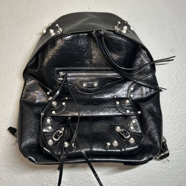 Balenciaga Black Faux Leather Backpack