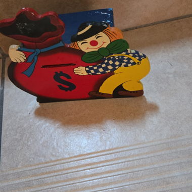 Tirelire clown vintage en bois