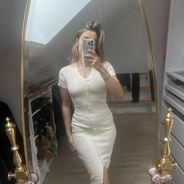 White knit dress with button placket