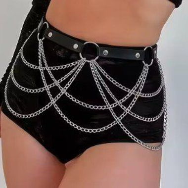 Gothic Bauchkette Leder Gürtel mit Ketten