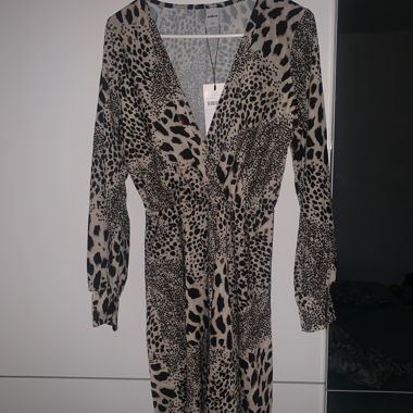 Beige Leopard Long-Sleeve Dress