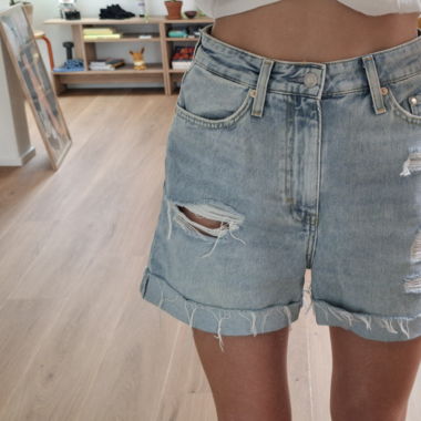 Light Blue soft denim shorts distressed details