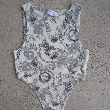 High Leg Body Gr. XS in schwarz/beige
