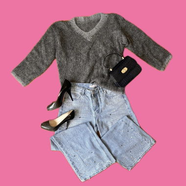 Pull en maille transparente - Gris clair et argent