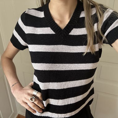 striped short-sleeve knit top, brand unknown