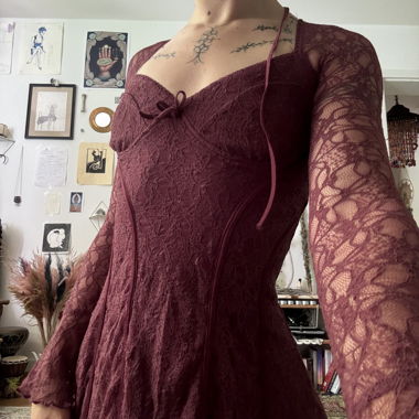 dark red mini-dress / top, fairy vibe