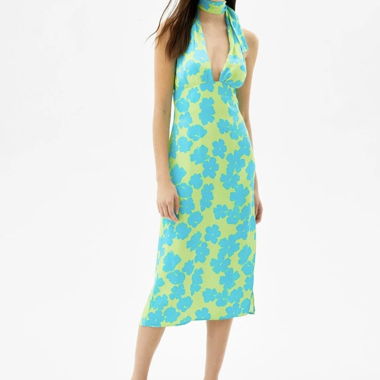 Bershka Kleid mit türkisfarbenen Blumen – Grösse M