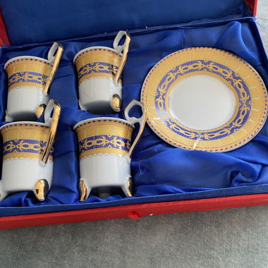 Vintage Venetian Style Coffee Set Blue/Gold