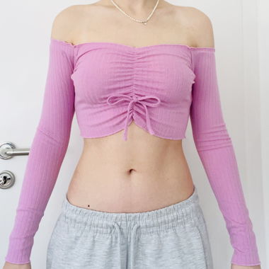 "Flamingo-Pink" high cropped, long sleeve Top. 