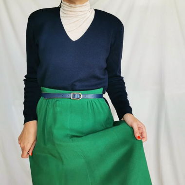Jupe vintage en soie verte vive faite main