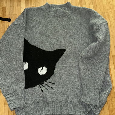 Grey Cat Knit Sweater