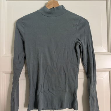 Blue Ribbed Turtleneck Sweater