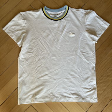 Lacoste T-Shirt weiss mit Ringelkragen - M