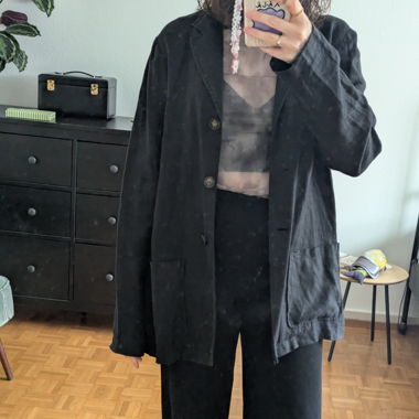 Oversized Leinenblazer schwarz grau Vintage 