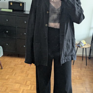 Oversized Leinenblazer schwarz grau Vintage 