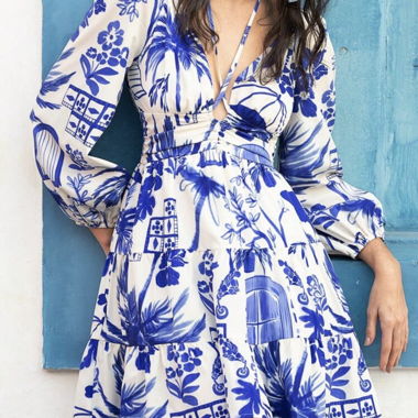 Robe courte bleu et blanc