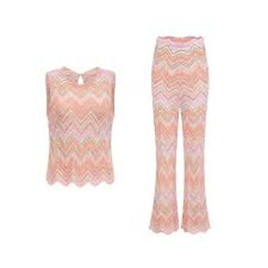 Set due pezzi in maglia chevron rosa