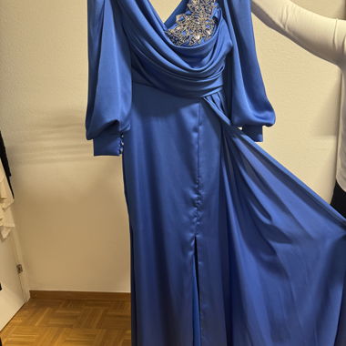 Elegantes, langes, blaues Abendkleid Gr. 36
