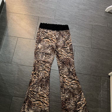 Leopard & Tiger Print Flared Pants with Lace Waist