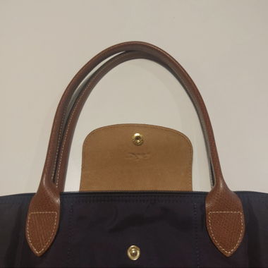 Sac fourre-tout pliable bleu marine avec poignées marron