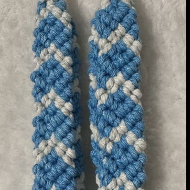 Keychain, Macramé, Blue/White