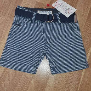 Short blu a righe per bambino con cintura, tg. 2/3 anni