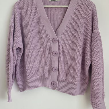 Cardigan lavorato a maglia lilla