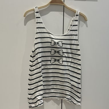 White top with black stripes & bows