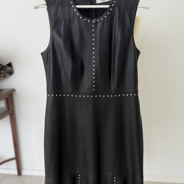 Lederoptik Kleid Mango M schwarz/ Nieten