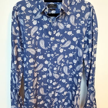 ZARA blaues Paisley-Hemd in relaxed Fit für Herren, Grösse S