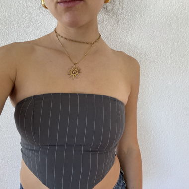 Grey tube top wirh white stripes