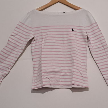 Rosa/weiss gestreifter Pullover