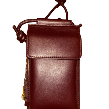 Borsa a tracolla bordeaux-marrone con scomparti per carte
