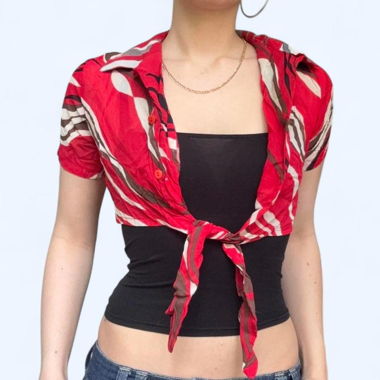 90er Rotes geometrisches Cropped-Shrug