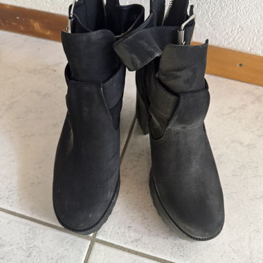 Black Lace-Up Boots with Buckles