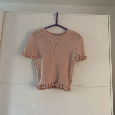 Pink Ribbed-Knit T-Shirt
