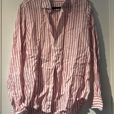 White and Red Striped Linen Shirt