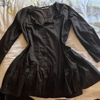 BROWN long-sleeve buttoned dress