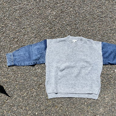Pull bi-matière gris & jeans 