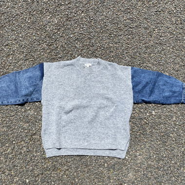Pull bi-matière gris & jeans 