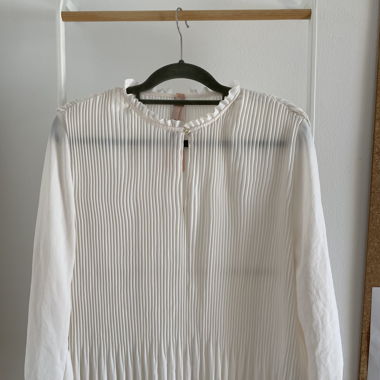 White Marc Cain pleated blouse with ruffle detail