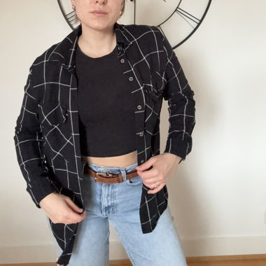 Mango checked blouse black