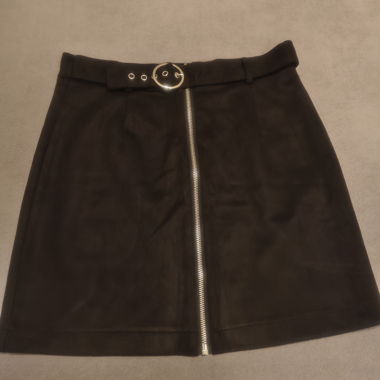 Black Velvet Zip Mini Skirt (Size S)