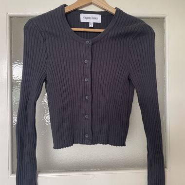 Cardigan côtelé bleu-gris