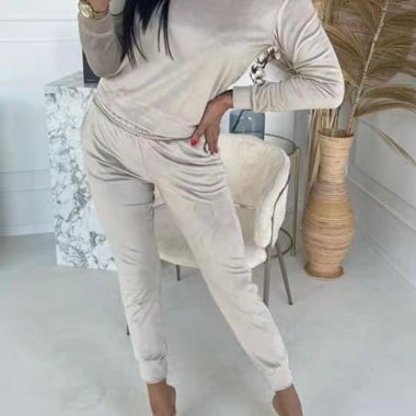 Beiges Samt-Loungewear Set