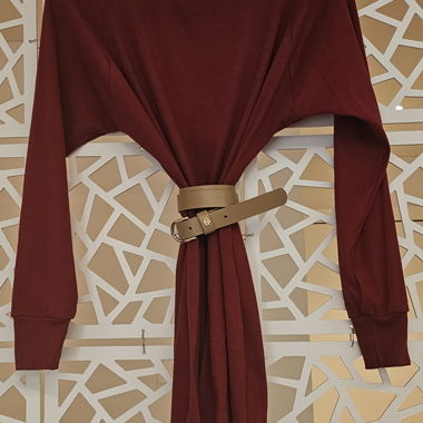 Bordeauxfarbenes Longsleeve-Jerseykleid