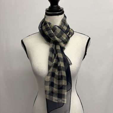 Giorgio Armani Silk Scarf blue cream check